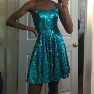 Blue Sequined Sherri Hill Cocktail Dress
